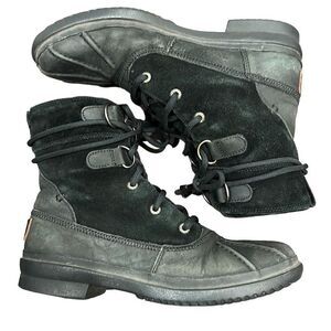 UGG AUSTRALIA Azaria Black Waterproof Suede Leather Rubber Sheepskin Winter Ankl